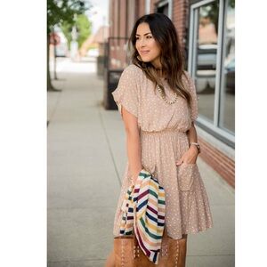 Deer print spotted flutter sleeve dress